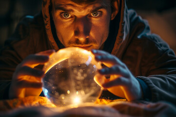 Generative AI image of a mystical woman with a crystal ball, perfect for themes of magic, divination, and the supernatural