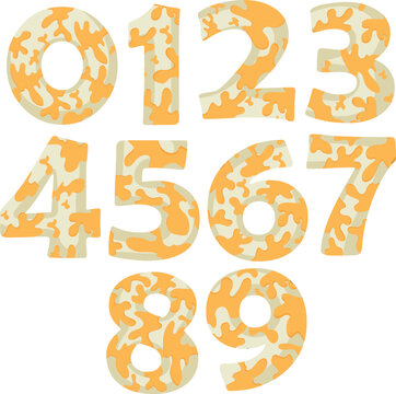 set of Arabic numerals with an animal design, namely a design of a white python with yellow spots, vector