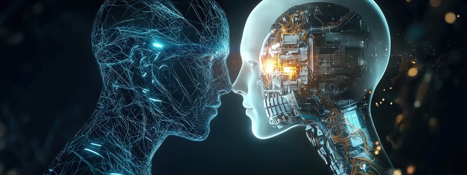 Alien species interacting with futuristic human tech
