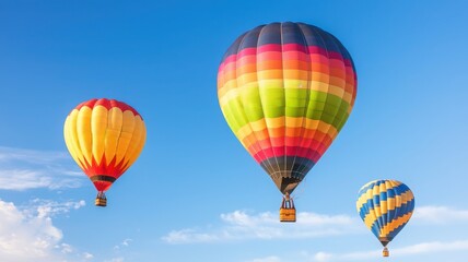 Obraz premium Colorful hot air balloons soaring against a clear blue sky.