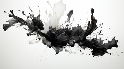 Obraz premium A striking blend of black and white ink splashes on a minimalistic white background