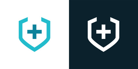 Fototapeta premium Medical Shield Logo Design. Health protection shield logo designs for medical clinic service.