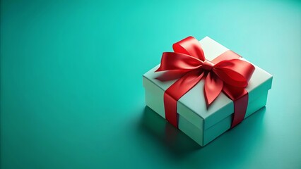 Obraz premium A Simple Gift Box with a Red Ribbon, Its Elegant Form and Vibrant Hue Creates a Sense of Festive Cheer Against a Solid Teal Background