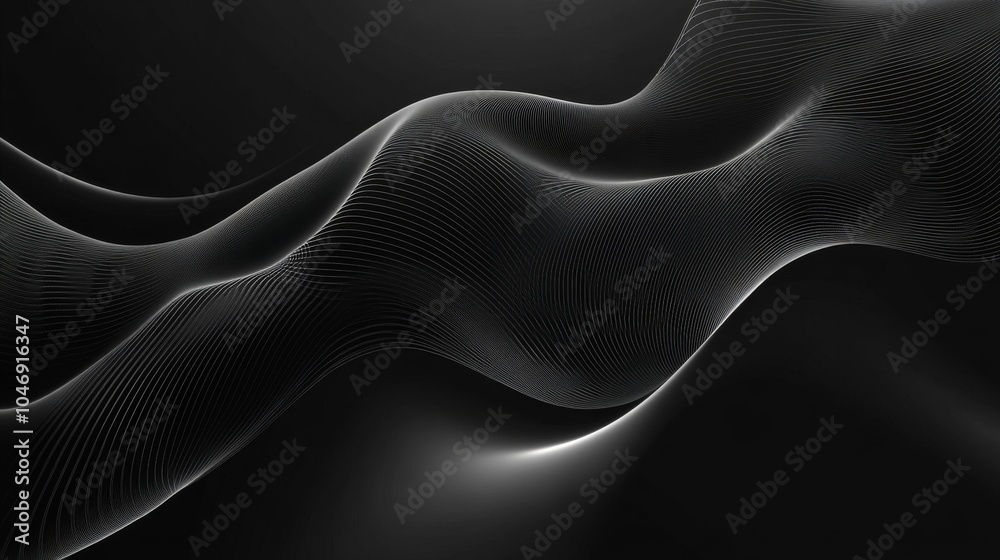 Poster abstract black waves with lines and flowing curves