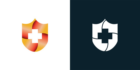 Obraz premium Medical Shield Logo Design. Health protection shield logo designs for medical clinic service.