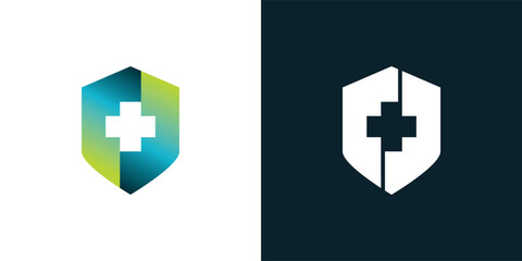 Obraz premium Medical Shield Logo Design. Health protection shield logo designs for medical clinic service.