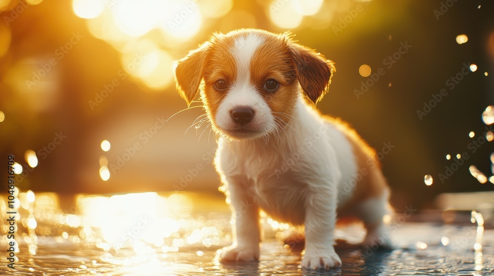 Wall mural Puppy Sunset Splash.