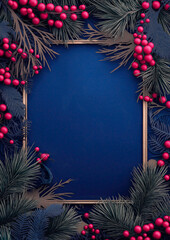 Christmas celebration concept background featuring pine branches and holly berries, Xmas greeting cards capturing winter holiday spirits