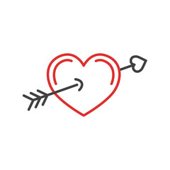 Heart with arrow icon in flat style. Valentines day vector illustration on isolated background. Amour sign business concept.