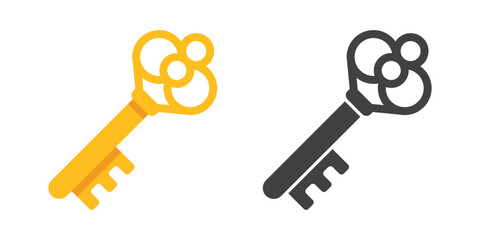 Key icon in flat style. Security vector illustration on isolated background. Door protection sign business concept.