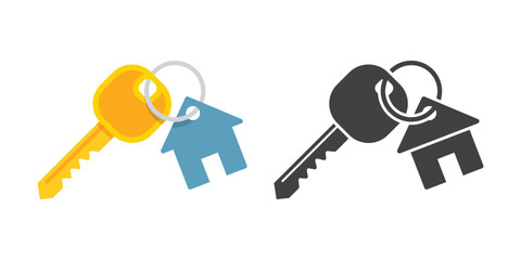 Key icon in flat style. Security vector illustration on isolated background. Door protection sign business concept.