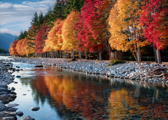 autumn trees by the water