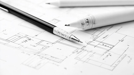 
Architect drawing a house floor plan on a tablet. Close up