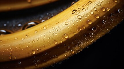a ripe banana's peel, revealing the tiny droplets of moisture