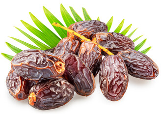 Cluster of ripe dry or soft dates palm fruit isolated on white background. File contains clipping path.
