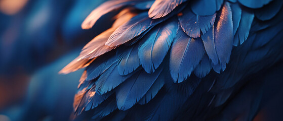 Obraz premium Blue Bird Feathers Close Up Macro Photography Background
