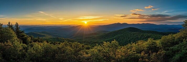 Appalachian Mountains Sunset. Vibrant Foliage in Blue Ridge Parkway National Park © Maryna