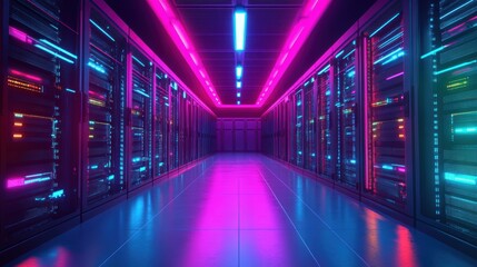 Fototapeta premium Neon Server Room.