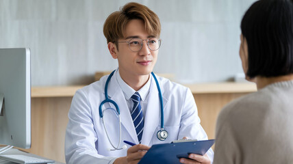Fototapeta premium A young doctor speaking with patient