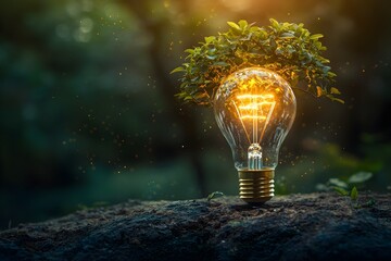 Light Bulb Transforming into a Lush Tree Symbolizing the Growth and Evolution of a Single Idea