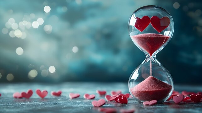 Hourglass Icon Filled with Heart Shaped Sand Symbolizing Precious Love and Time