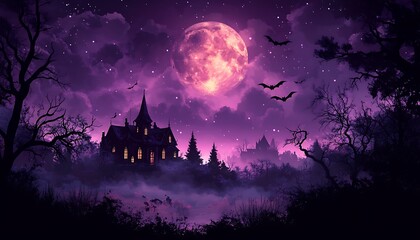 Purple Moon Over House,

