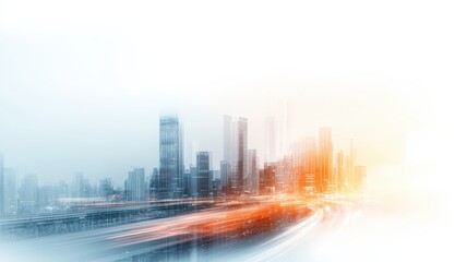 Obraz premium Urban Speed: City lights blur into dynamic motion, showcasing a vibrant, futuristic cityscape.