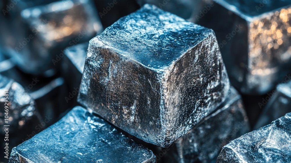 Poster a close-up view of lithium blocks, highlighting their raw, metallic texture and importance in energy