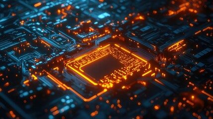 Obraz premium A digital key surrounded by pulsing circuits, glowing lights highlighting the importance of cybersecurity.