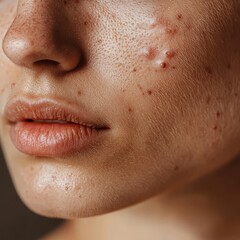 Obraz premium Close-Up Portrait of Woman with Acne on Face