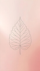 Minimalist Leaf Line Art on Soft Pink Gradient Background. Mobile Phone Wallpaper