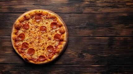 Delicious Pizza on Wooden Surface Top View
