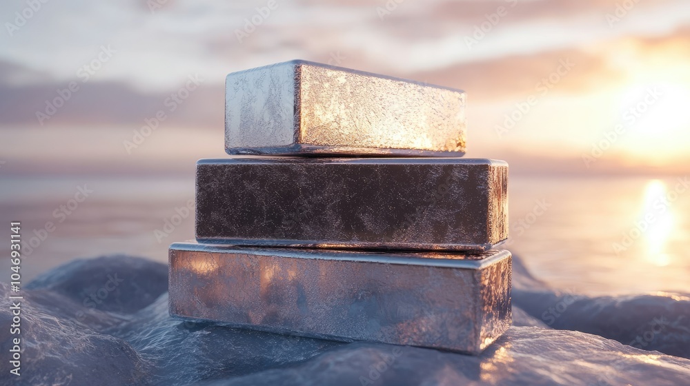 Poster a stack of metallic lithium blocks, showcasing their significance in the renewable energy and tech i