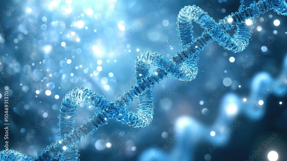 Poster abstract dna strands surrounded by data symbols, representing the technology driving genetic editing