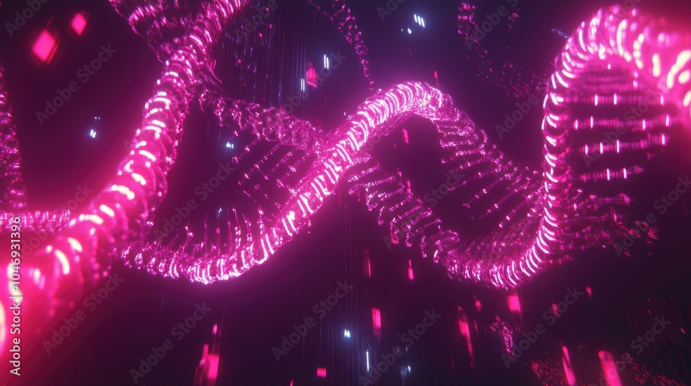 Aufkleber Abstract visualization of glowing DNA sequences with digital elements, representing advanced genome editing technology.