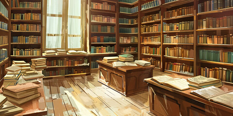 Fototapeta premium A genealogical research library, filled with books and documents offering insight into long-lost family histories.