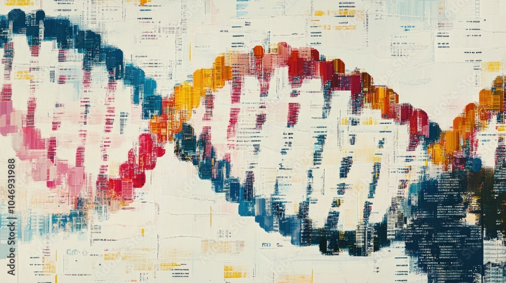 Poster Digital strands of DNA interlaced with genetic data points, representing the future of genome technology.