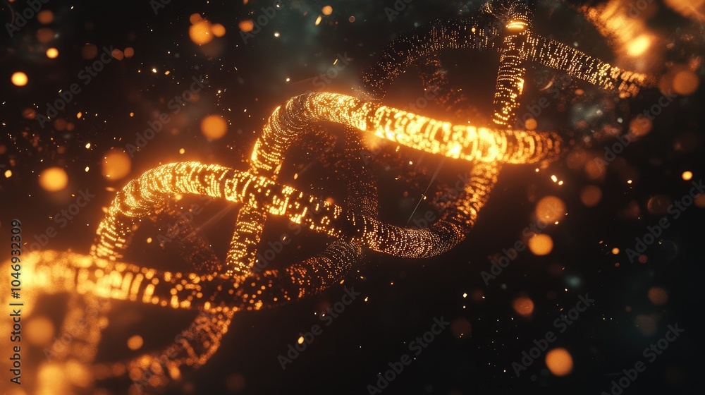 Poster Glowing DNA strands highlighted by digital data, representing breakthroughs in genetic sequencing and editing.
