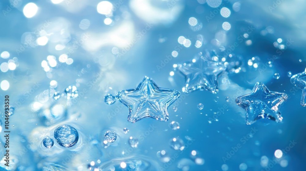 Poster radiant five-star rating bubbles float on a vibrant blue surface, symbolizing top-tier quality and p