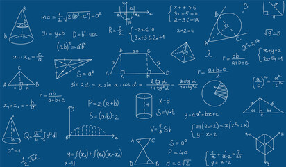 Calculations and mathematical formulas on a blue background