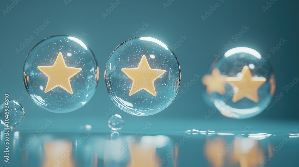 Poster soft glowing bubbles with five-star ratings hover over a calming blue background, showcasing elite c