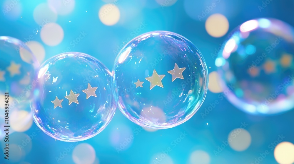 Poster soft glowing bubbles with five-star ratings hover over a calming blue background, showcasing elite c