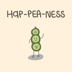 Cute green peas with quote “Hap-pea-ness”