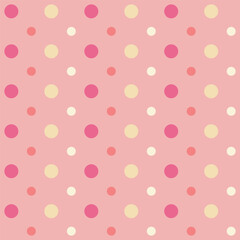 Cute vector background with yellow and pink seamless polka dot pattern on pastel pink background