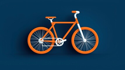 Fototapeta premium Illustration of a modern bicycle with an orange frame and orange wheels on a dark blue background, showcasing a minimalist design style with clean lines and vibrant contrast.