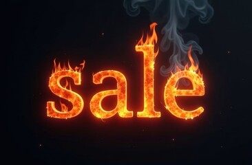 fiery letters "sale" on a black background