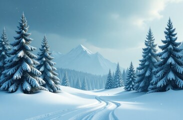 Fototapeta premium winter snow forest with Christmas trees