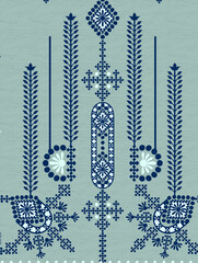 Digital Pattern for Textile Design Featuring an ethnic style with a botiancal flower and ornament and a geometric motif