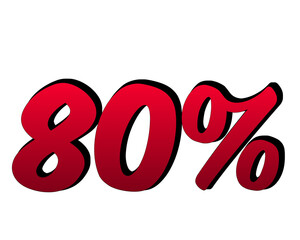 3d discount 80% percent off label symbol on transparent background for black Friday concept
