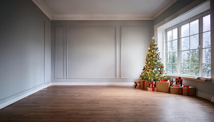 Fototapeta premium A Christmas room sits empty with blank walls due to a lack of focus this holiday season and_1(27)